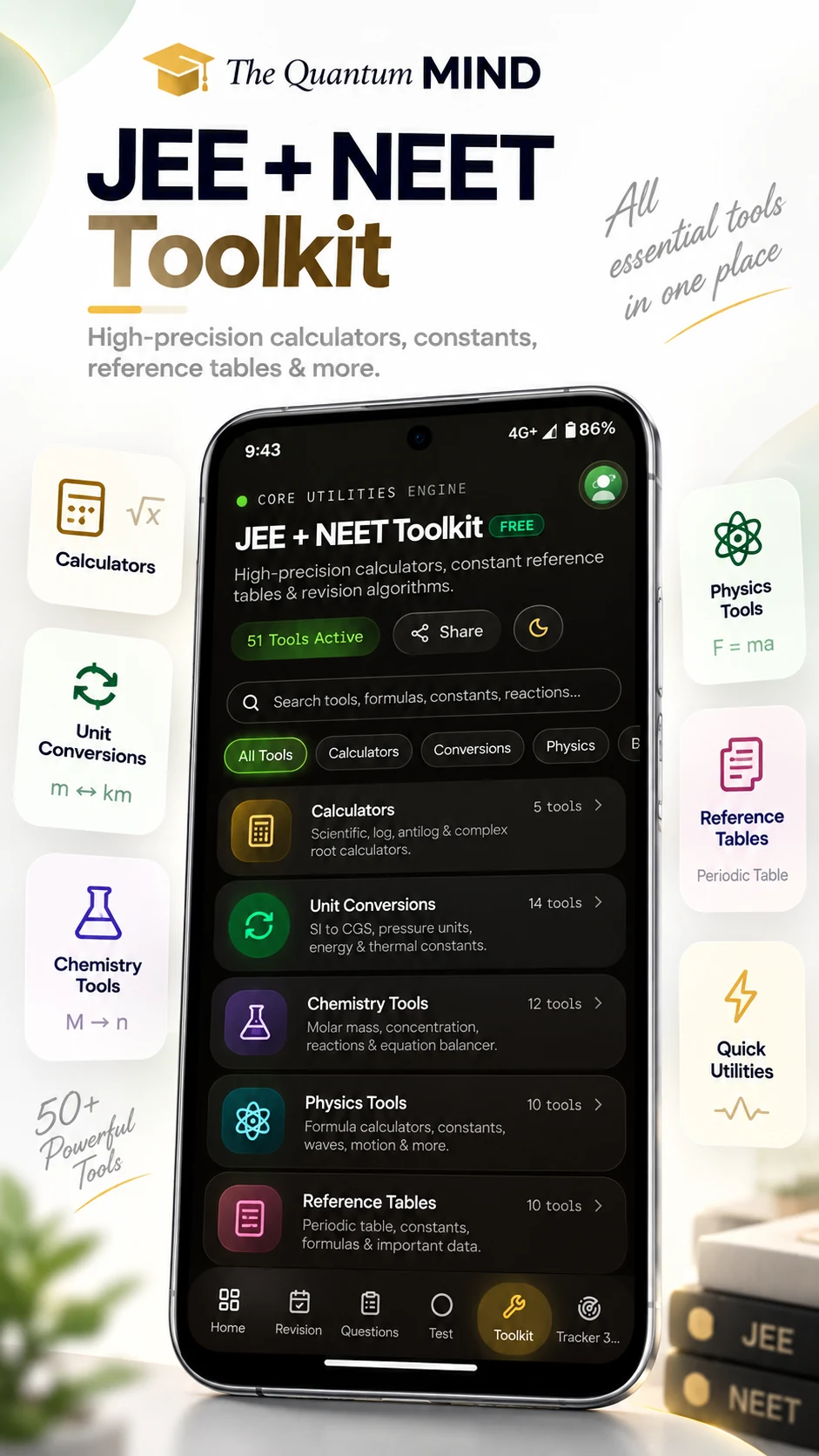 JEE + NEET Toolkit — calculators, constants and reference tables