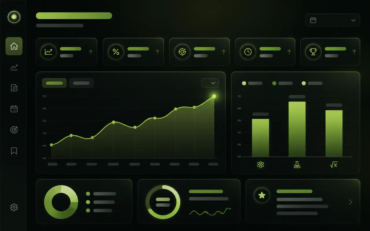 Test performance analytics with score trend and subject-wise marks